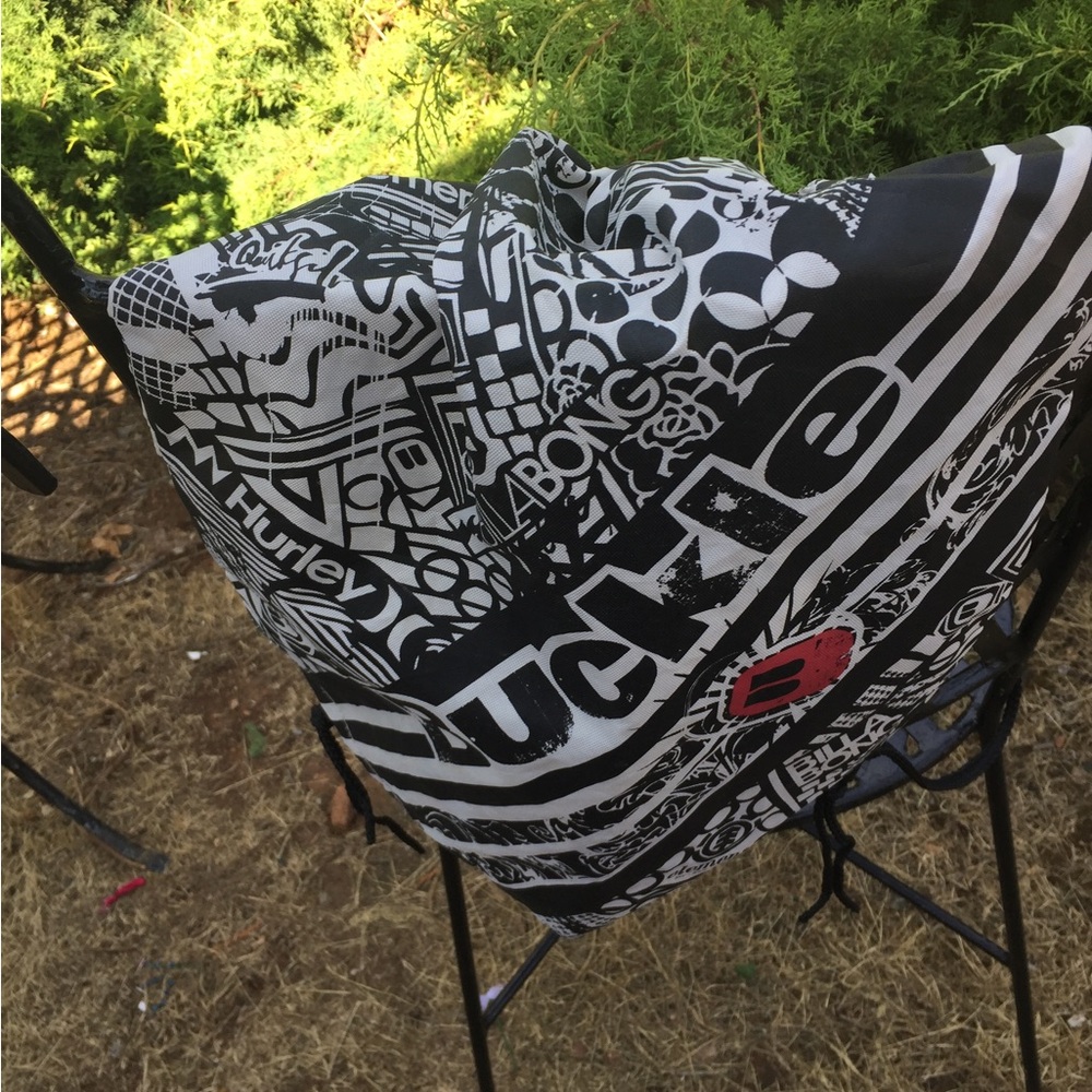 Hurley Black and White Graphic Backpack drawstring bag